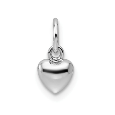 14k White Gold Solid Polished 3D Heart Charm