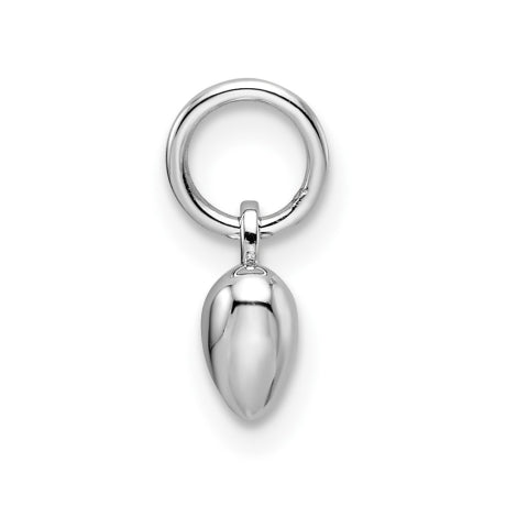 14k White Gold Solid Polished 3D Heart Charm