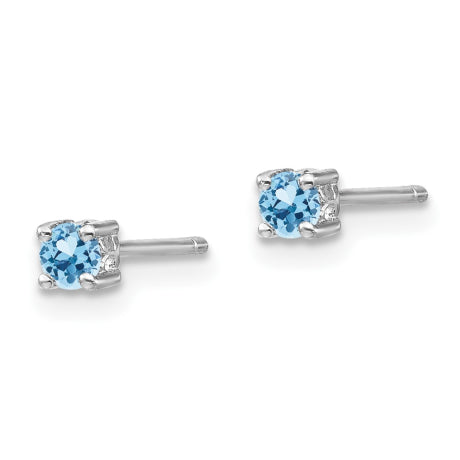 Sterling Silver 3mm Round Aquamarine Post Earrings