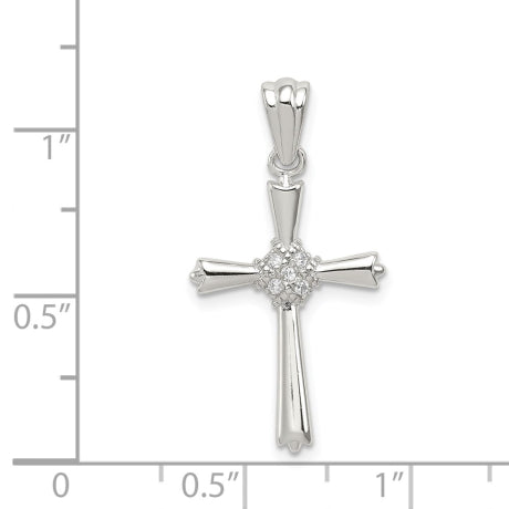 Sterling Silver Rhodium-plated CZ Cross Pendant