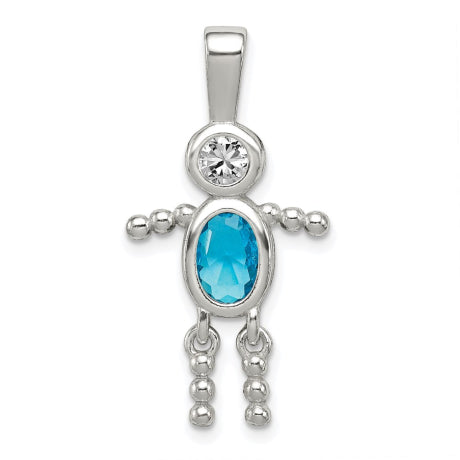 Sterling Silver CZ & December Glass Boy Pendant