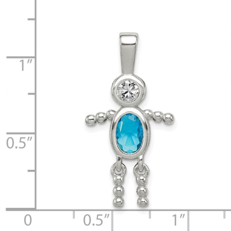 Sterling Silver CZ & December Glass Boy Pendant