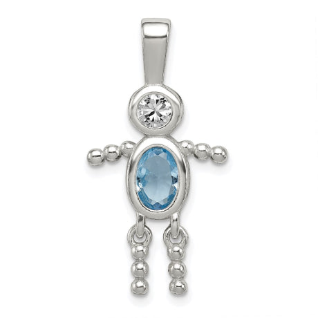 Sterling Silver CZ & March Glass Boy Pendant