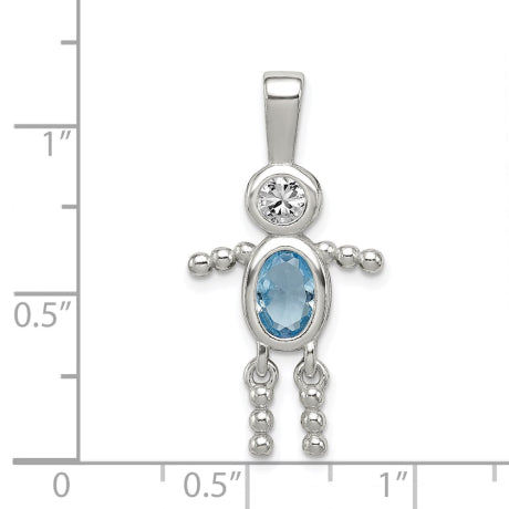 Sterling Silver CZ & March Glass Boy Pendant
