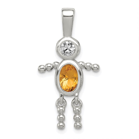Sterling Silver CZ & November Glass Boy Pendant