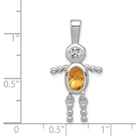 Sterling Silver CZ & November Glass Boy Pendant