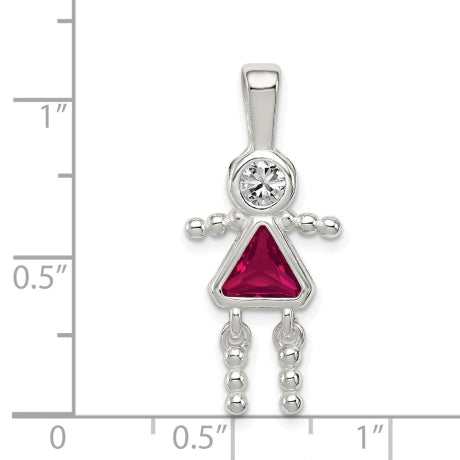 Sterling Silver CZ & July Glass Girl Pendant