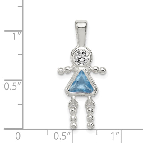 Sterling Silver CZ & March Glass Girl Pendant