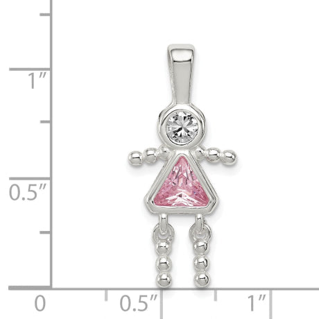 Sterling Silver CZ & October Pink CZ Girl Pendant
