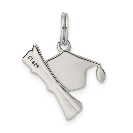 Sterling Silver Black Enameled Graduation Cap & Diploma Charm