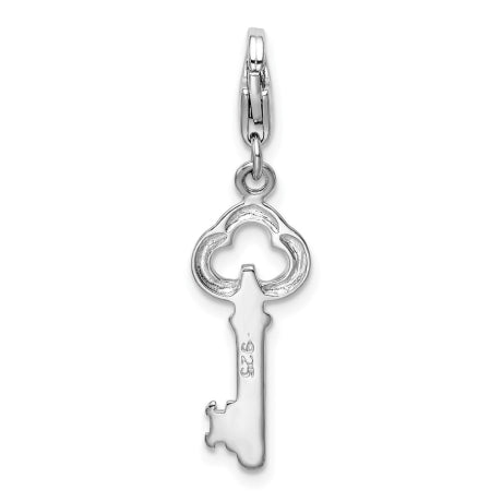 Amore La Vita Sterling Silver Rhodium-plated Polished Skeleton Key Charm with Fancy Lobster Clasp