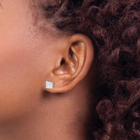 Sterling Silver Polished 6mm Princess CZ Post Earrings