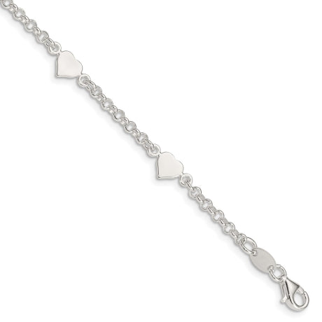 Sterling Silver Heart shapes with 5.5in Plus .25in ext. Children's Bracelet