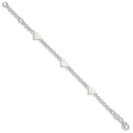 Sterling Silver Heart shapes with 5.5in Plus .25in ext. Children's Bracelet