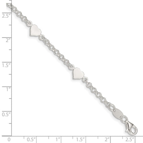 Sterling Silver Heart shapes with 5.5in Plus .25in ext. Children's Bracelet