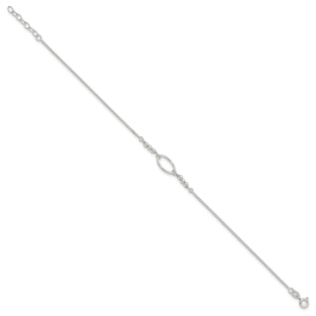 Sterling Silver Oval and Beaded 9in Plus 1in ext. Anklet