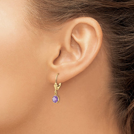 14K Amethyst Leverback Earrings