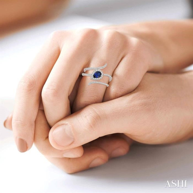 1/3 Ctw Pear Shape 6x4 MM Sapphire & Round Cut Diamond Precious Ring in 14K White Gold