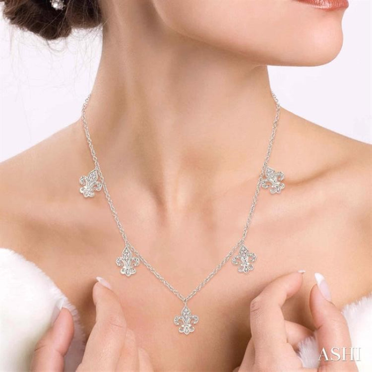 1/6 Ctw Round Cut Diamond Fleur De Lis Station Necklace in 10K White Gold