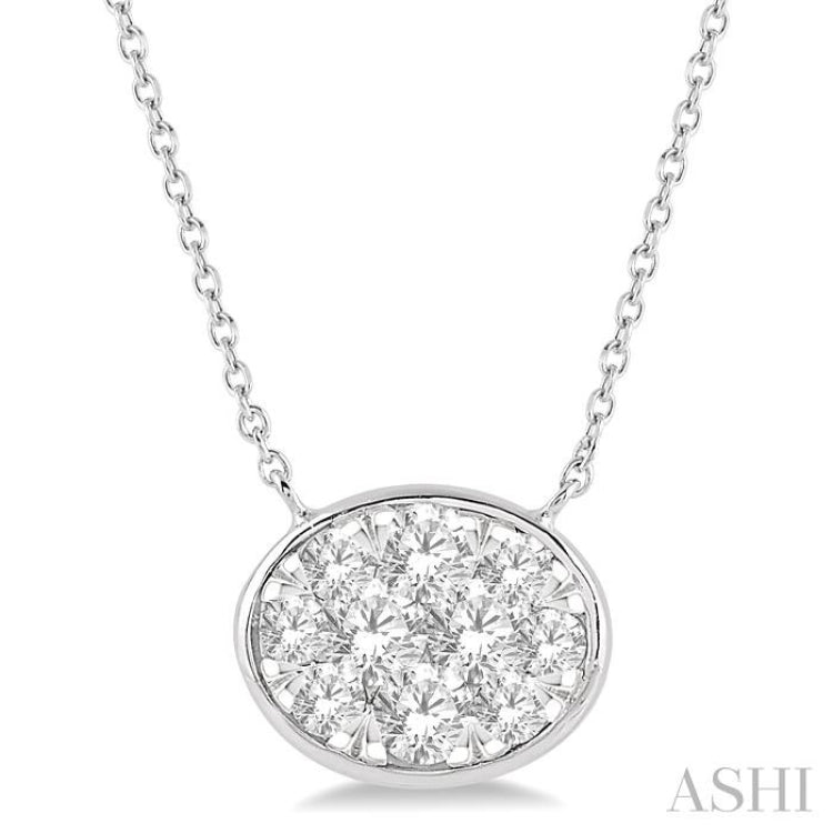 3/4 Ctw Oval Shape Lovebright Diamond Necklace in 14K White Gold