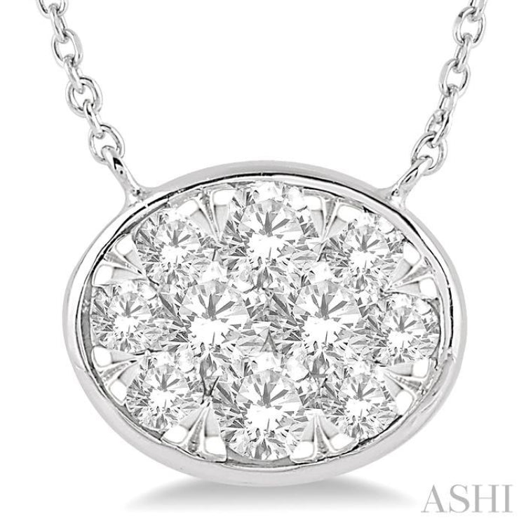 3/4 Ctw Oval Shape Lovebright Diamond Necklace in 14K White Gold