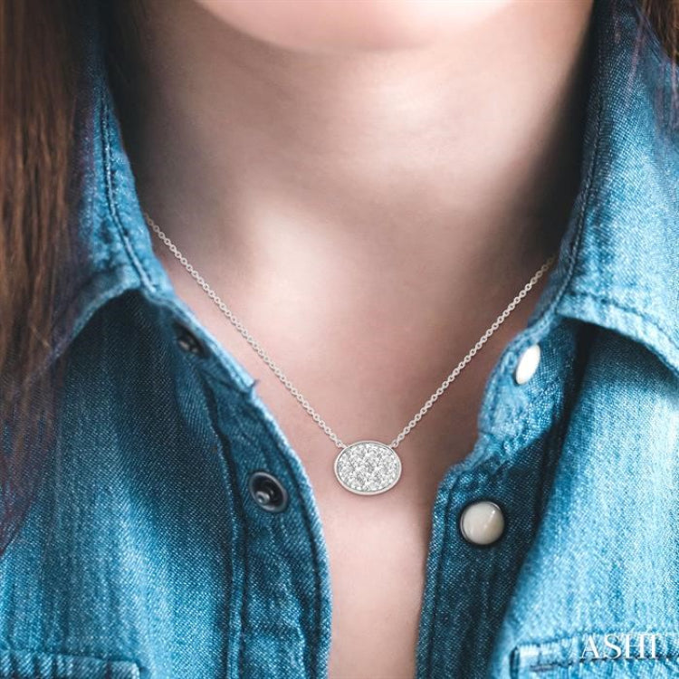 3/4 Ctw Oval Shape Lovebright Diamond Necklace in 14K White Gold