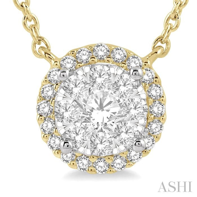 1 ctw Circular Round Cut Diamond Lovebright Necklace in 14K Yellow and White Gold