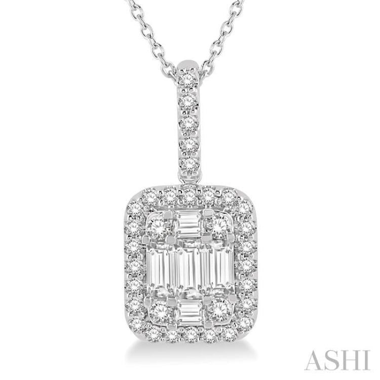 1/3 Ctw Baguette & Round Cut Fusion Diamond Pendant in 14K White Gold