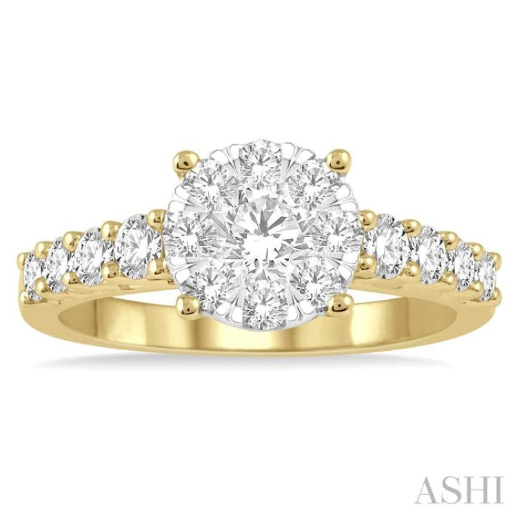 1 1/10 Ctw Round Diamond Lovebright Ring in 14K Yellow and White Gold