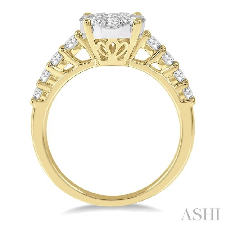 1 1/10 Ctw Round Diamond Lovebright Ring in 14K Yellow and White Gold