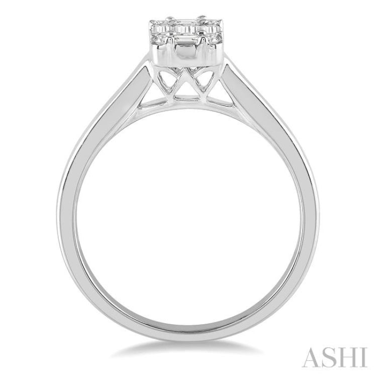 1/3 ctw Rectangular Baguette and Round Cut Diamond Wedding Ring in 14K White Gold