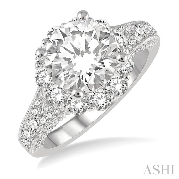 1 1/6 ctw Split Shank Round Cut Diamond Semi Mount Ring in 14K White Gold