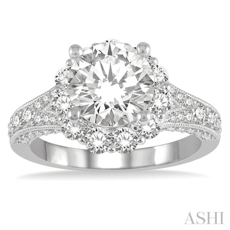 1 1/6 ctw Split Shank Round Cut Diamond Semi Mount Ring in 14K White Gold