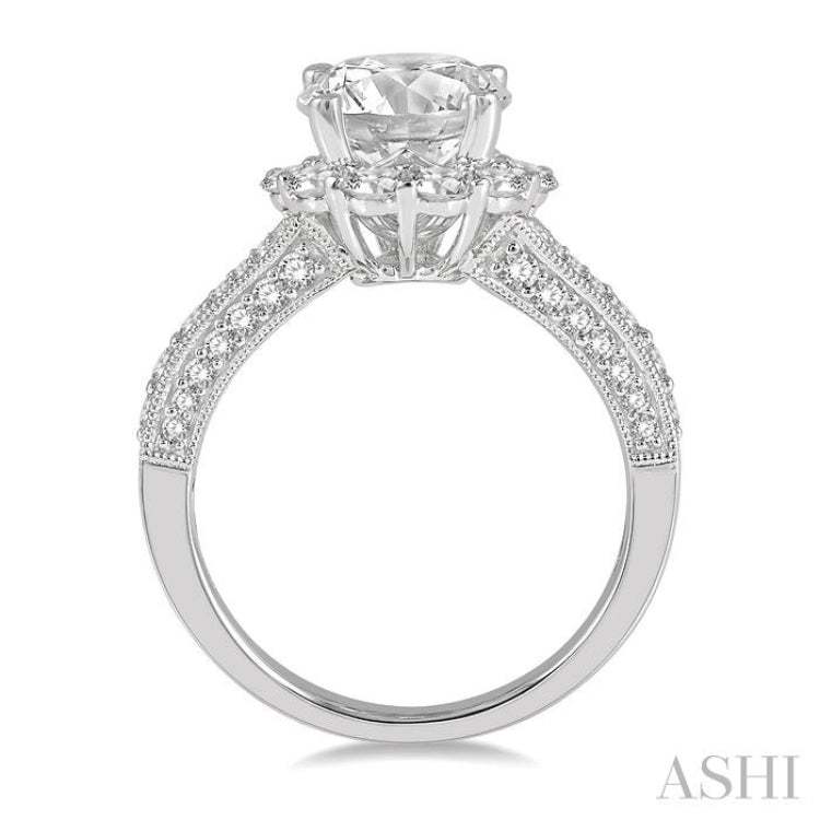 1 1/6 ctw Split Shank Round Cut Diamond Semi Mount Ring in 14K White Gold