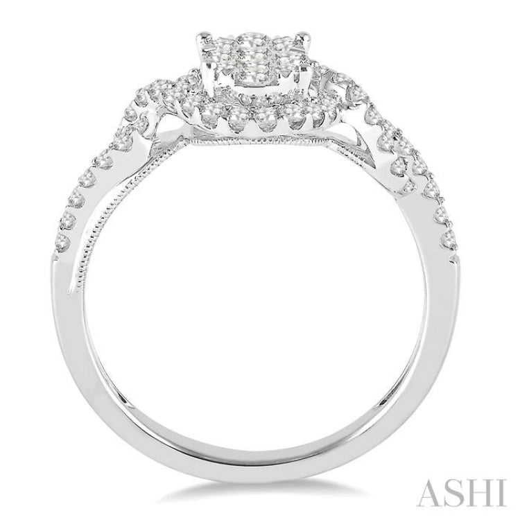 5/8 Ctw Oval Shape Round Cut Diamond Lovebright Ring in 14K White Gold