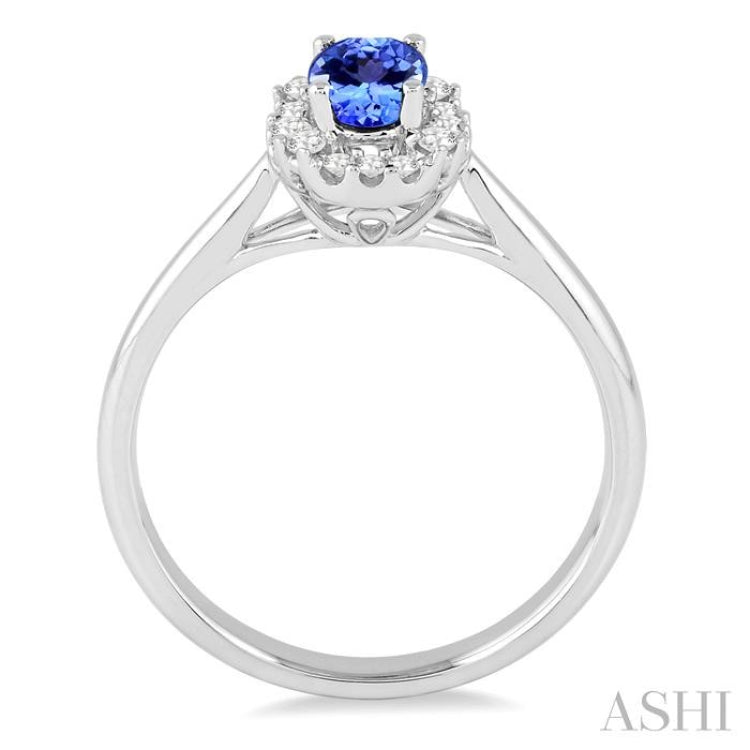 6x4 MM Oval Cut Tanzanite and 1/6 Ctw Round Cut Diamond Ring in 14K White Gold