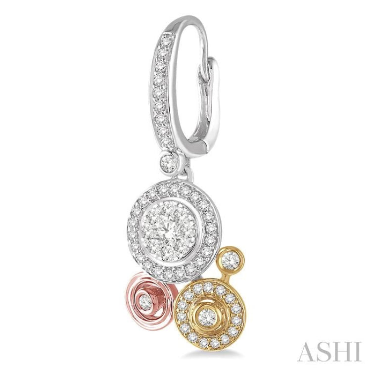 7/8 Ctw Round Cut Diamond Lovebright Fashion Earrings in 14K Tri Color Gold