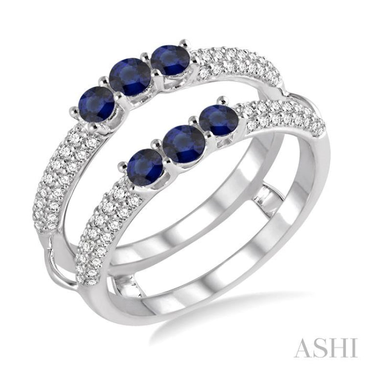 3&2.75 MM Round Cut Sapphire and 1/2 Ctw Round Cut Diamond Insert Ring in 14K White Gold