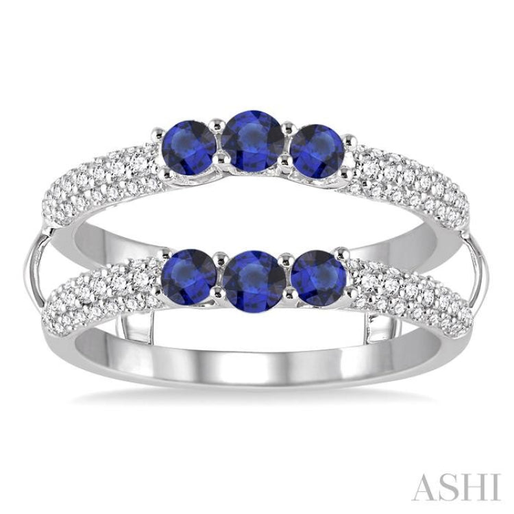 3&2.75 MM Round Cut Sapphire and 1/2 Ctw Round Cut Diamond Insert Ring in 14K White Gold