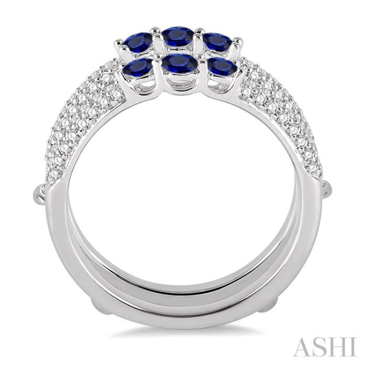 3&2.75 MM Round Cut Sapphire and 1/2 Ctw Round Cut Diamond Insert Ring in 14K White Gold