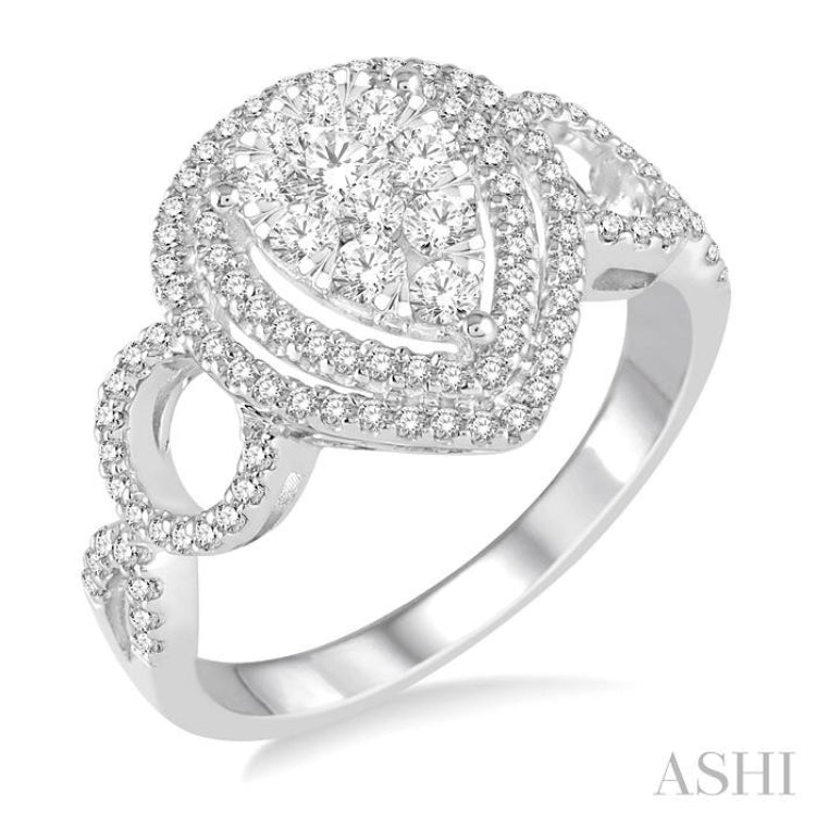 5/8 Ctw Round Cut Diamond Pear Shape Lovebright Ring in 14K White Gold