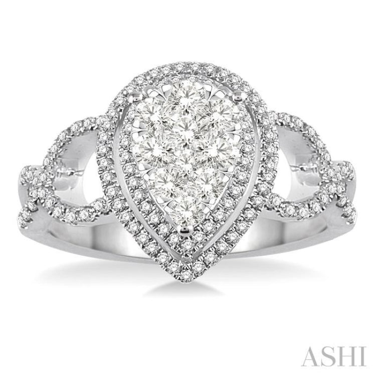 5/8 Ctw Round Cut Diamond Pear Shape Lovebright Ring in 14K White Gold
