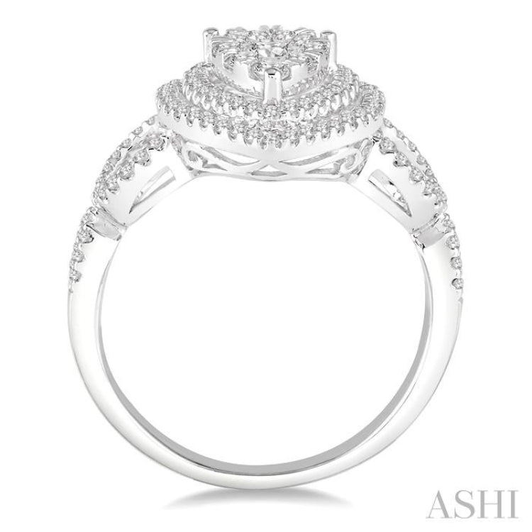 5/8 Ctw Round Cut Diamond Pear Shape Lovebright Ring in 14K White Gold