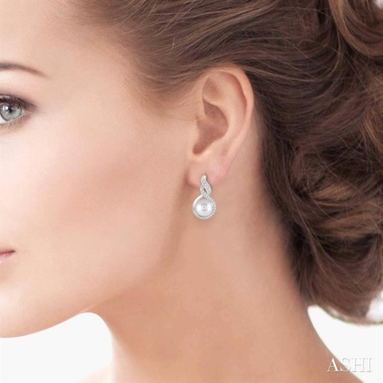 6MM Cultured Pearls and 1/10 Ctw Round Cut Diamond Fancy Earrings in 10K White Gold