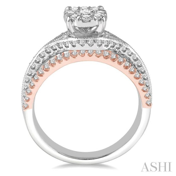1 1/10 Ctw Round Diamond Lovebright Solitaire Style Engagement Ring in 14K White and Rose Gold