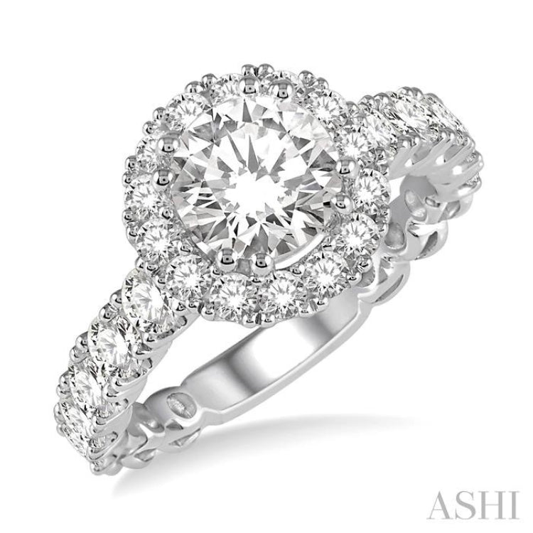 1 1/2 Ctw Diamond Semi-Mount Round Halo Engagement Ring in 14K White Gold