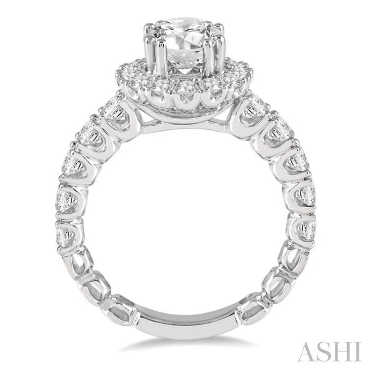 1 1/2 Ctw Diamond Semi-Mount Round Halo Engagement Ring in 14K White Gold