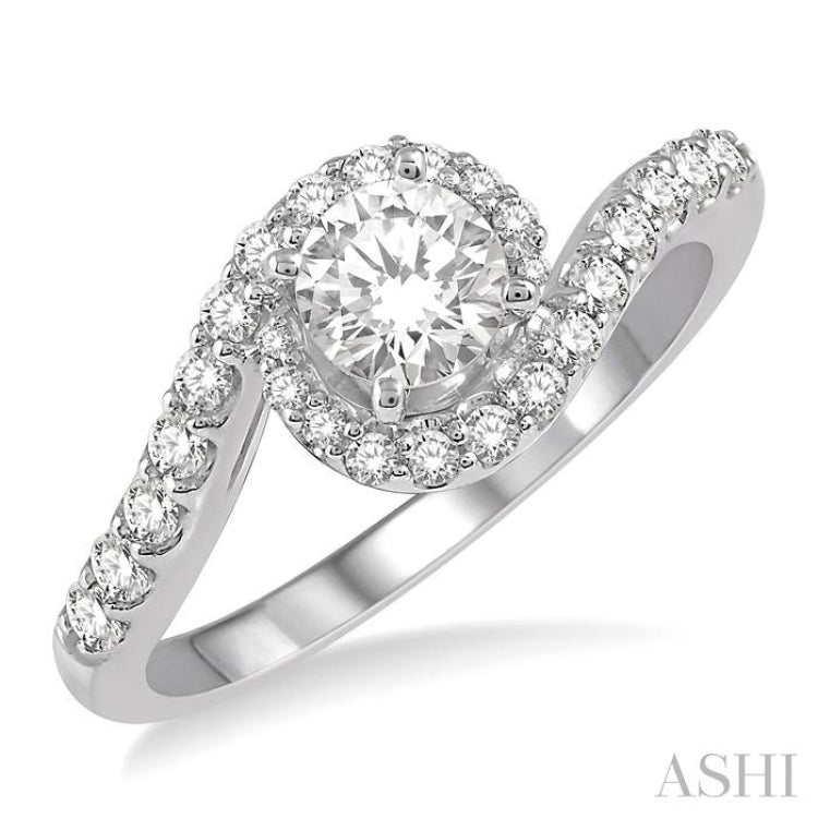 1/3 Ctw Swirl Round Center Semi-Mount Diamond Engagement Ring in 14K White Gold