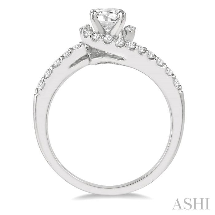 1/3 Ctw Swirl Round Center Semi-Mount Diamond Engagement Ring in 14K White Gold
