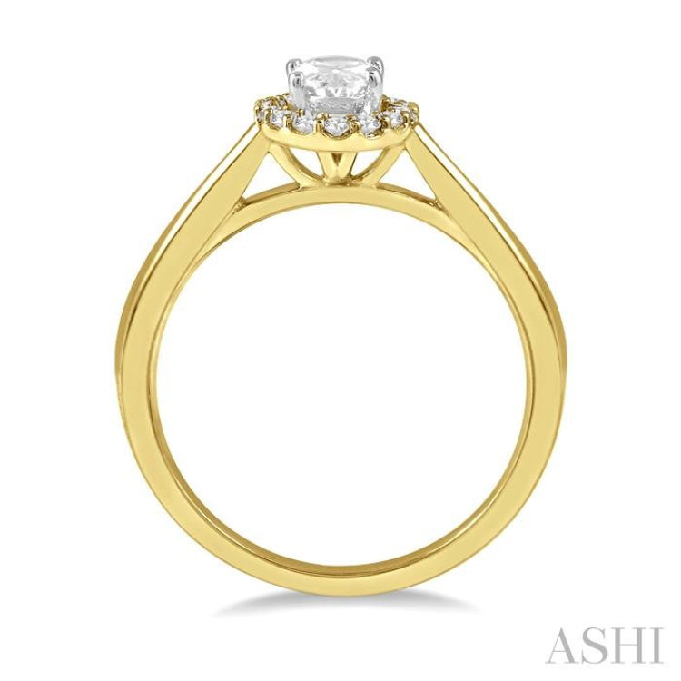 1/10 Ctw Oval Shape Center Round Cut Diamond Halo Semi Mount Engagement Ring in 14K Yellow and White Gold